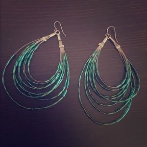 Green & Silver Beaded Fishhook Earrings🧚🏼👗🧤👑